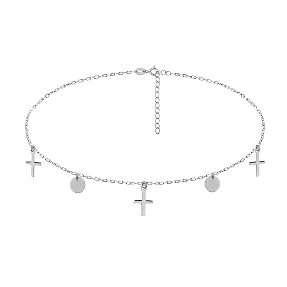 Naszyjnik choker z kółkami i krzyżykami srebro