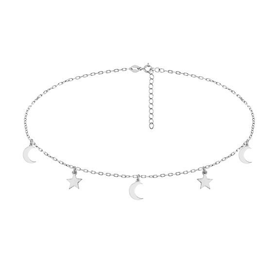 Naszyjnik choker gwiazdki i księżyc srebro