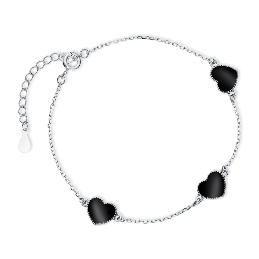 Bransoletka serca czarna emalia srebro BLACK HEART