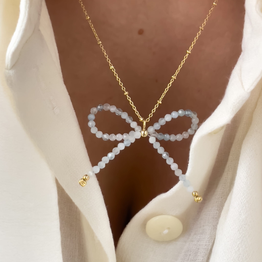 Naszyjnik kokardka akwamaryn AQUA BOW 
